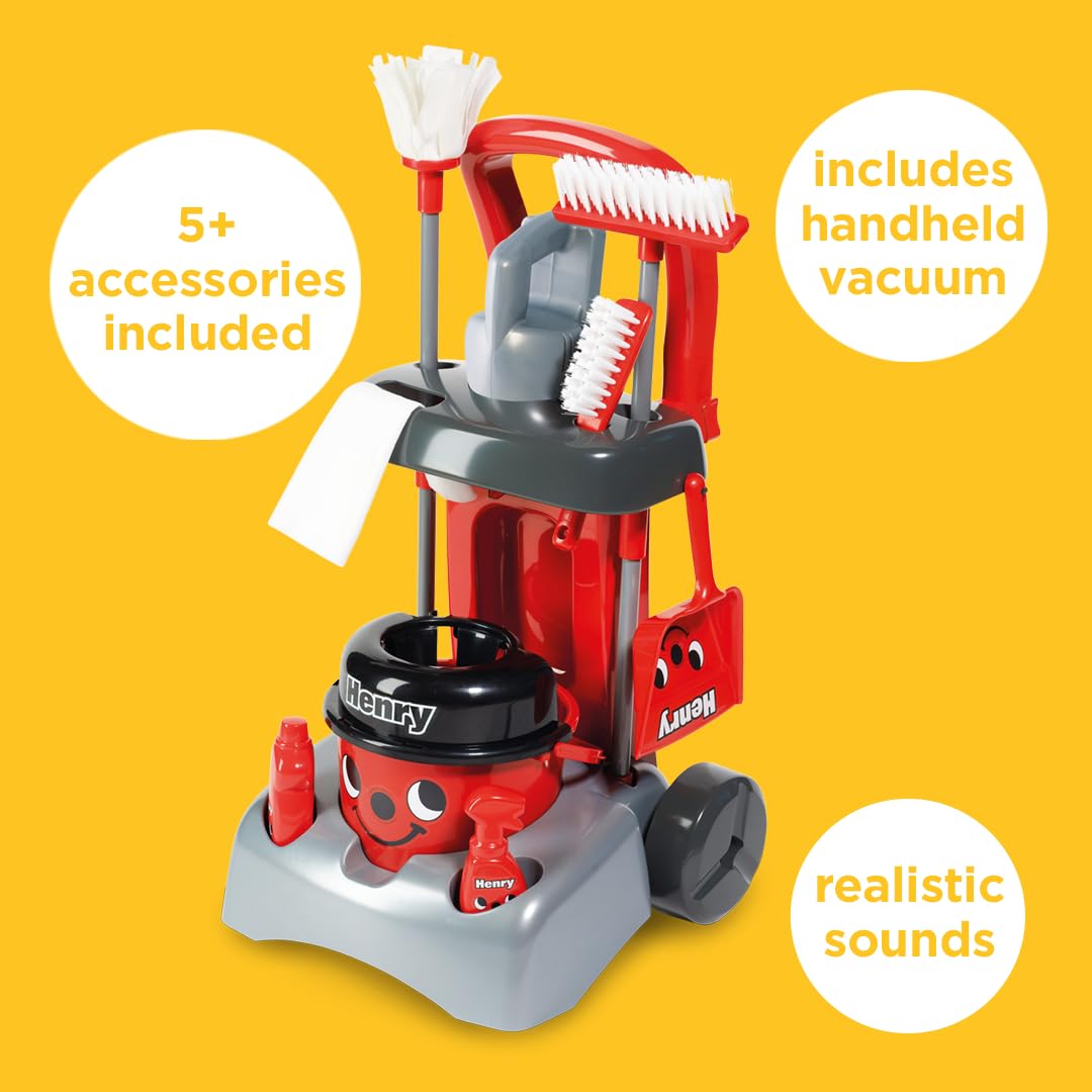 Casdon Henry Deluxe Cleaning Trolley Toy Playset with Working Hand Vacuum | Ages 3+ 3