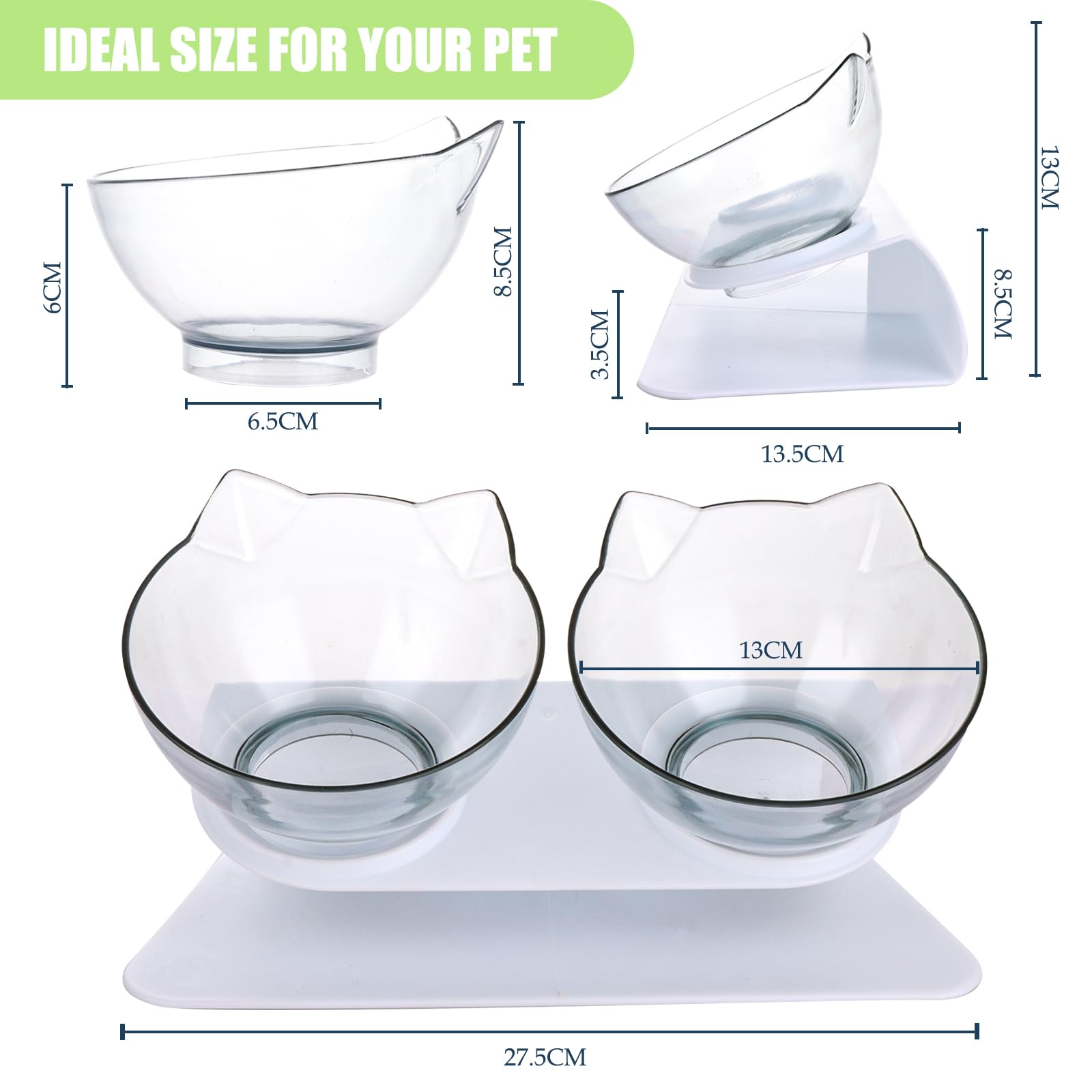 ASelected Raised Cat Bowl with Stand - Tilted 15° Design, Non-Slip Base, Easy Clean Plastic