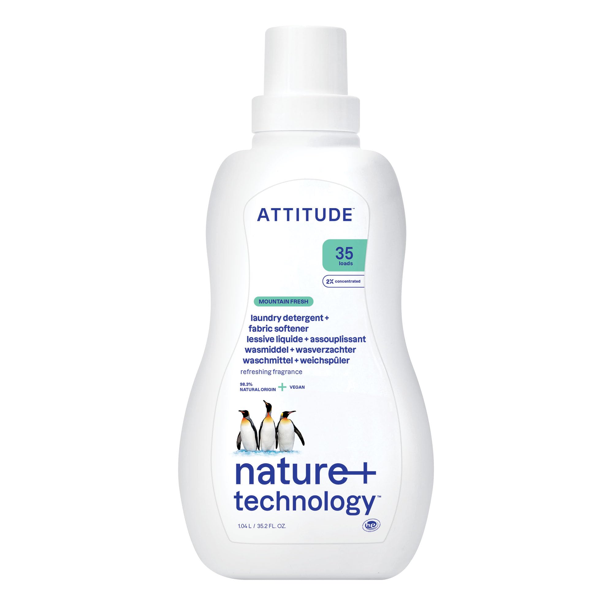 ATTITUDE 2-in-1 Laundry Detergent & Fabric Softener - Plant- & Mineral-Based, Mountain Fresh 1