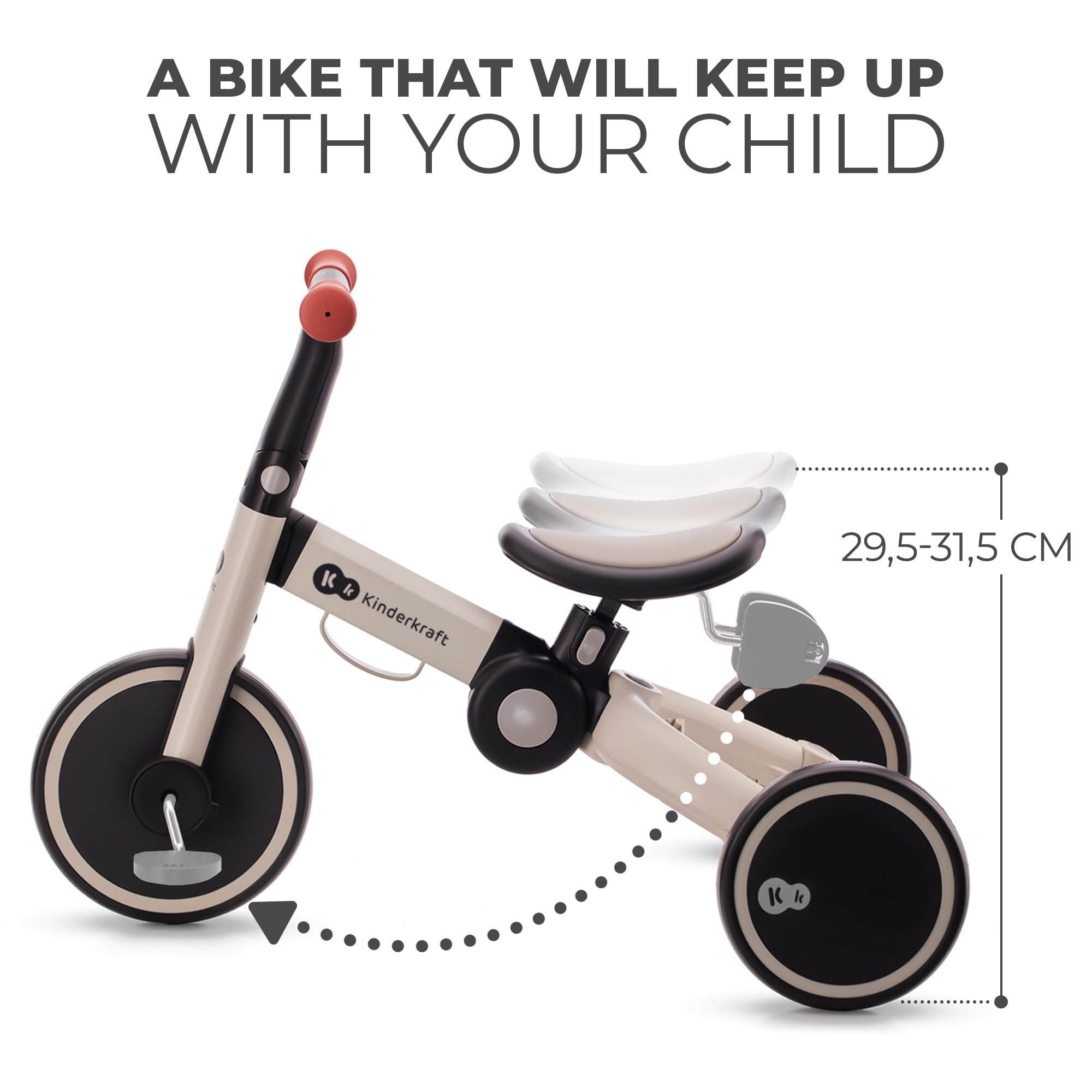 Kinderkraft 4TRIKE 3-in-1 Foldable Tricycle, Balance Bike, Push Trike | Gray, 12M-5Y 6