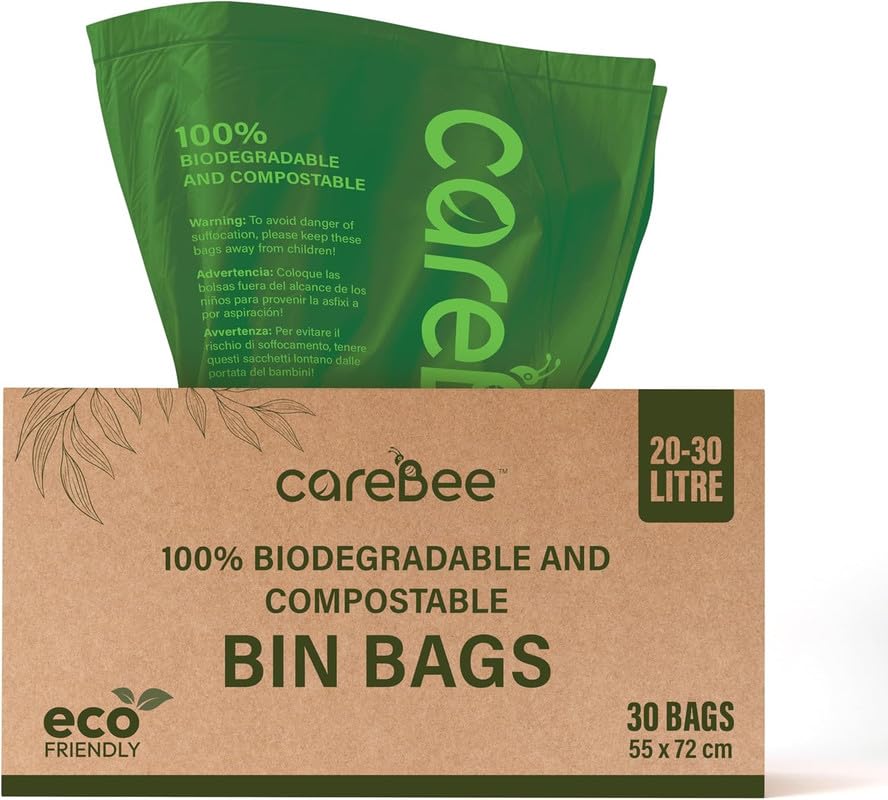 CareBee Biodegradable Kitchen Bin Bags - 50L Capacity, 30 Count | Compostable & Tear Resistant
