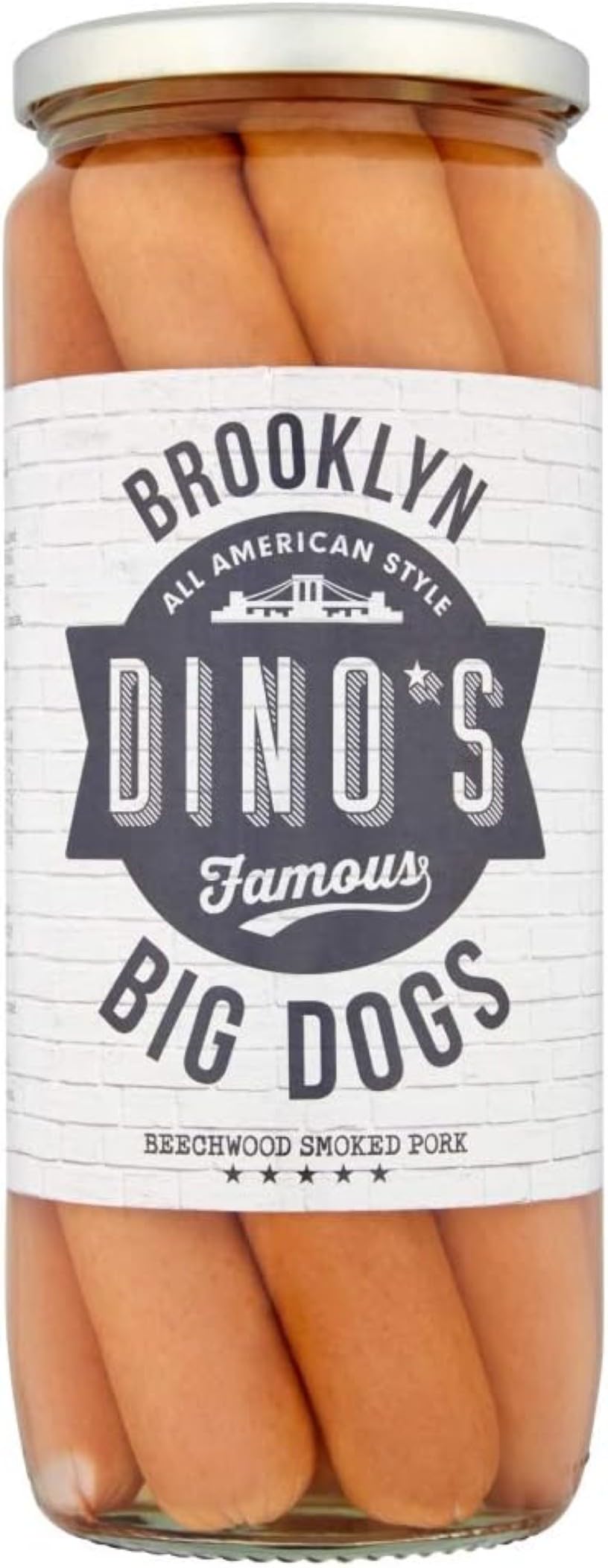 Dino's Famous - Brooklyn Big Dogs All American Style Beechwood Smoked Pork Hot Dogs 720g Jar 1