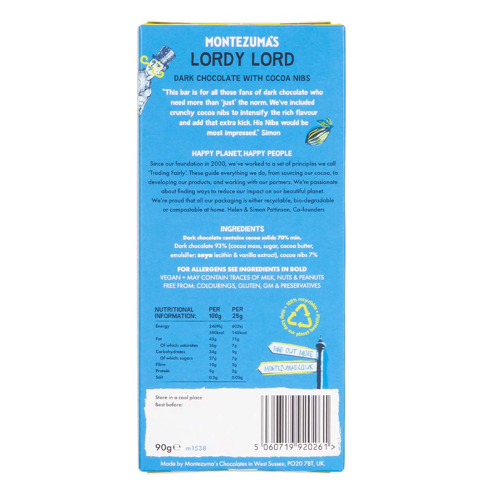 Montezuma - Lordy Lord 70% Kakao Zartbitterschokoladentafel mit Kakaonibs, vegan &amp; glutenfrei, 90g 3