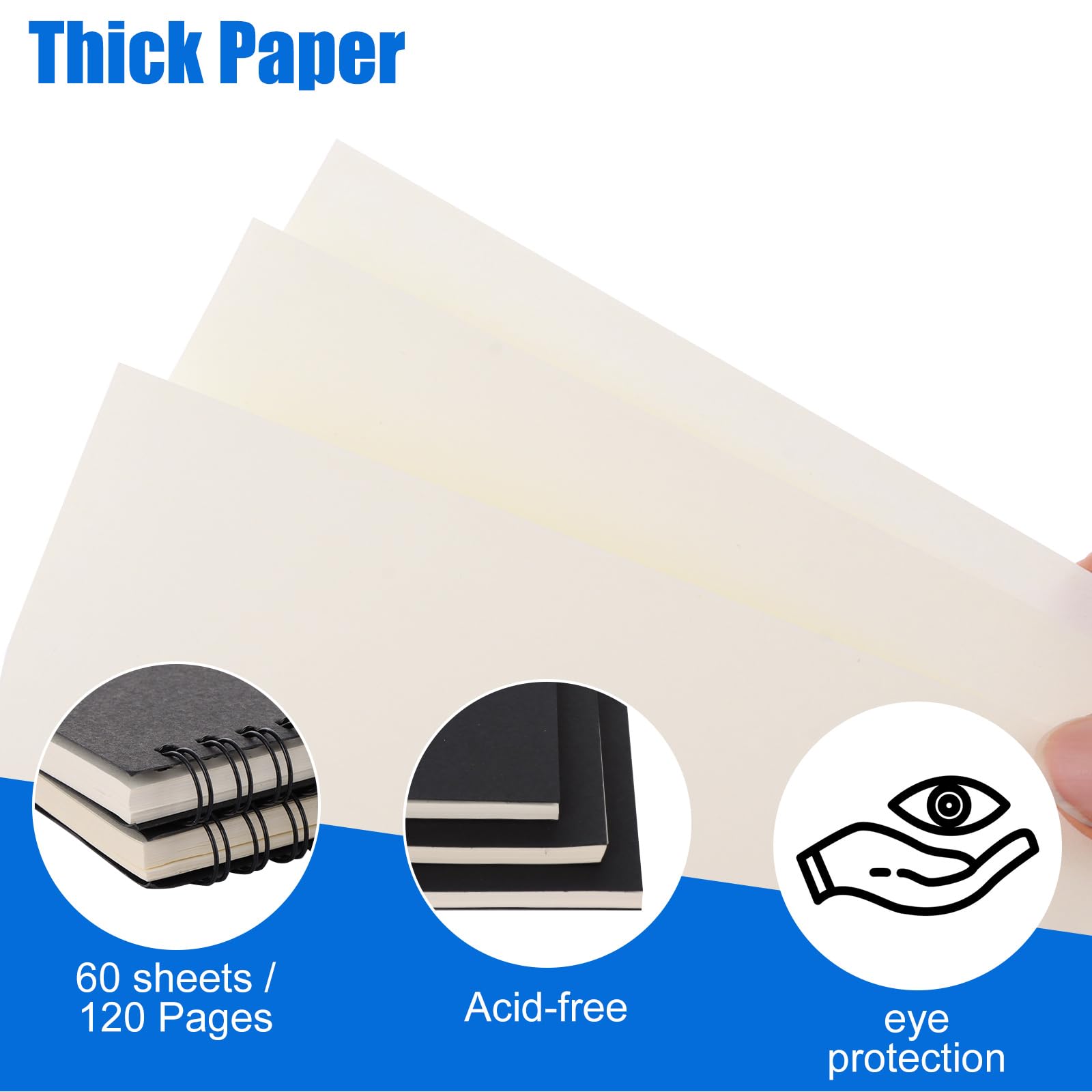ASelected A5 Sketch Pad, 6 Pack Spiral Bound Notebooks, 60 Sheets Each, Blank Pages, Black Cover 4