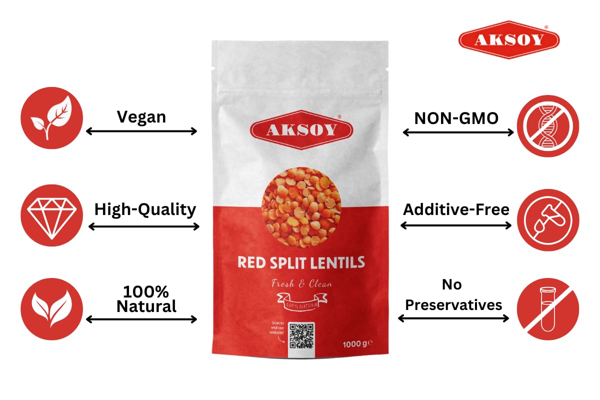 AKSOY Red Split Lentils - 1kg Pack | High Protein | Vegan & Vegetarian Friendly 7
