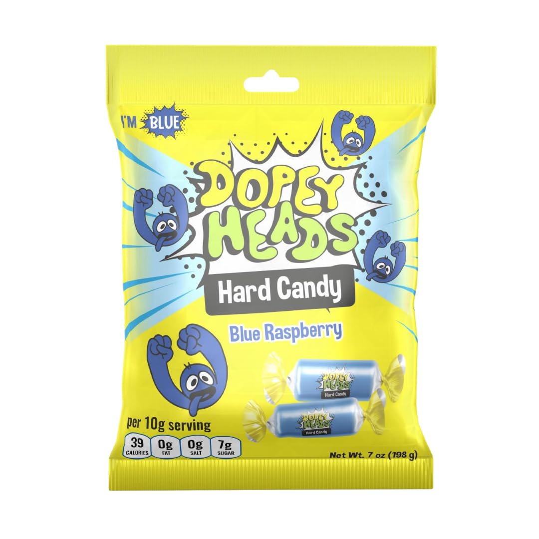 Dopey Heads Blue Raspberry Hard Candy - HALAL | 198g (7 oz) Bag | Long-Lasting Flavour 1