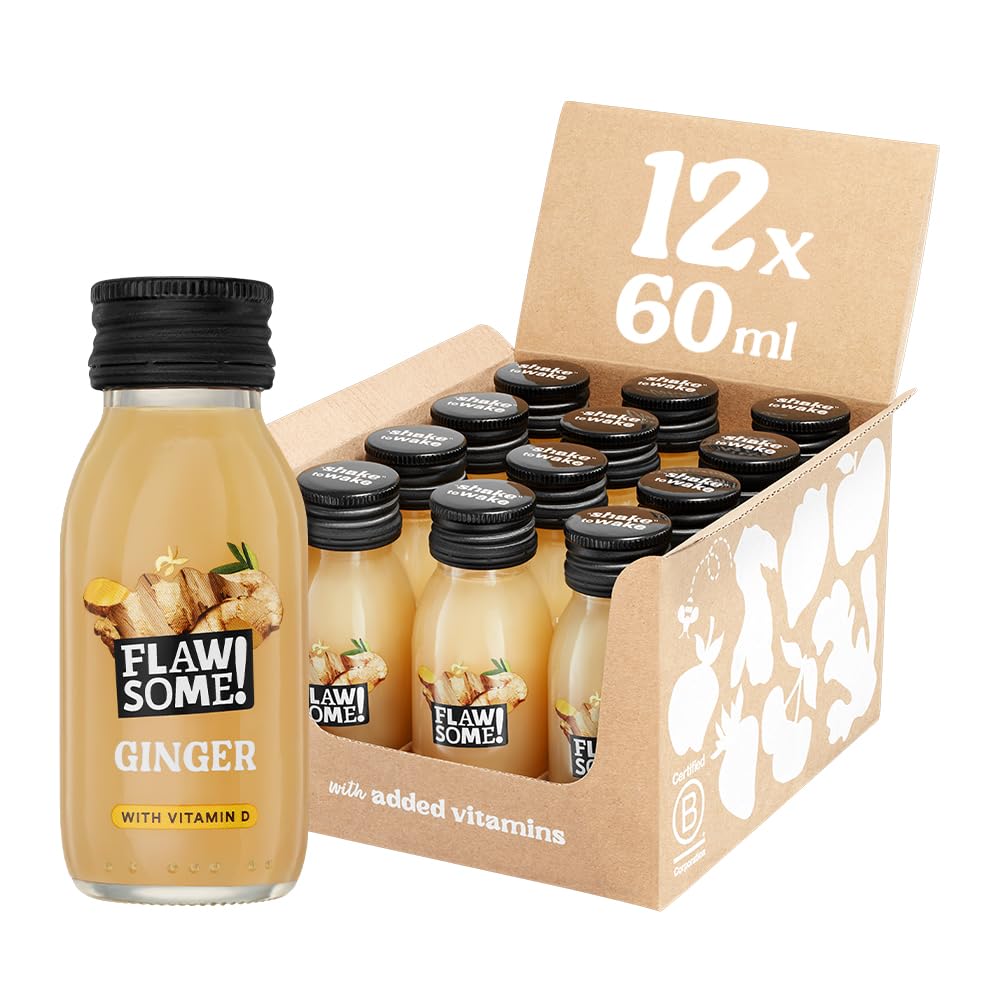 Flawsome Vitamin D Ginger Shots - Immunity Kick | 12 x 60ml Shots | No Added Sugar, Vegan 1