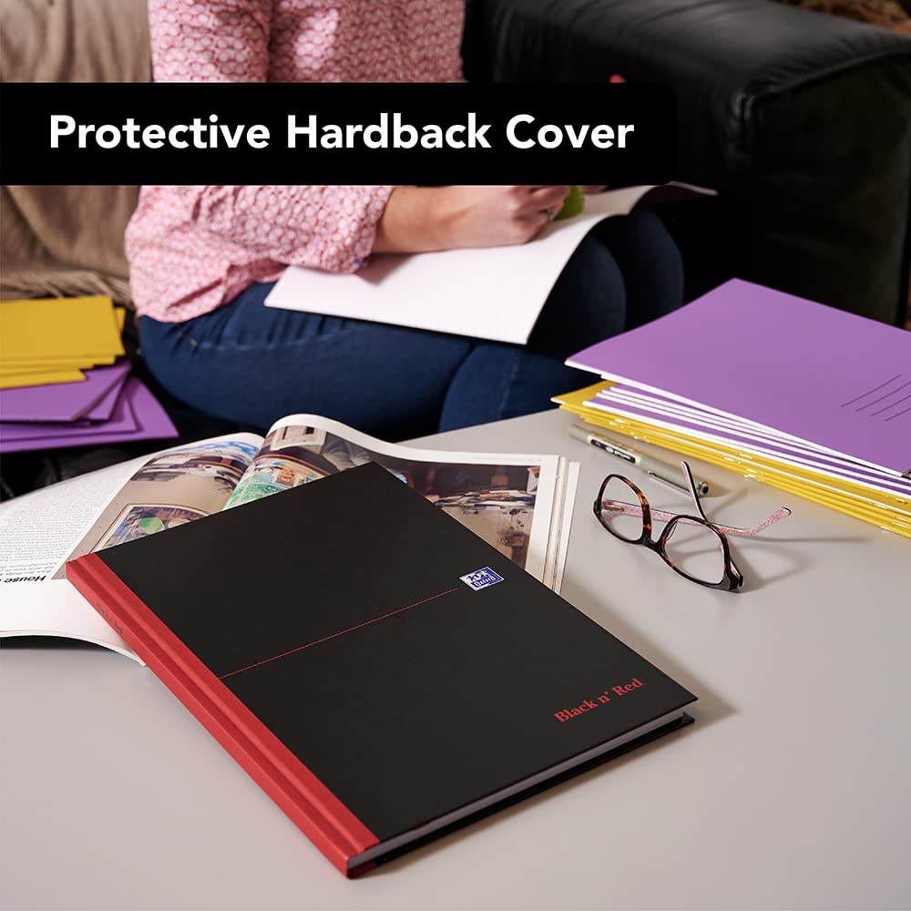 Black n' Red Casebound Hardback Notebook - A6 Ruled, 192 Pages, Pack of 5 3