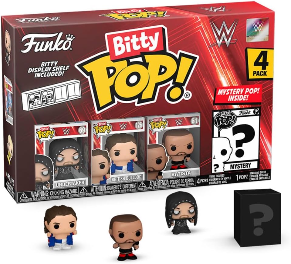 Funko Bitty POP! WWE - The Undertaker, British Bulldog, Batista & Mystery Figure Vinyl Set 1
