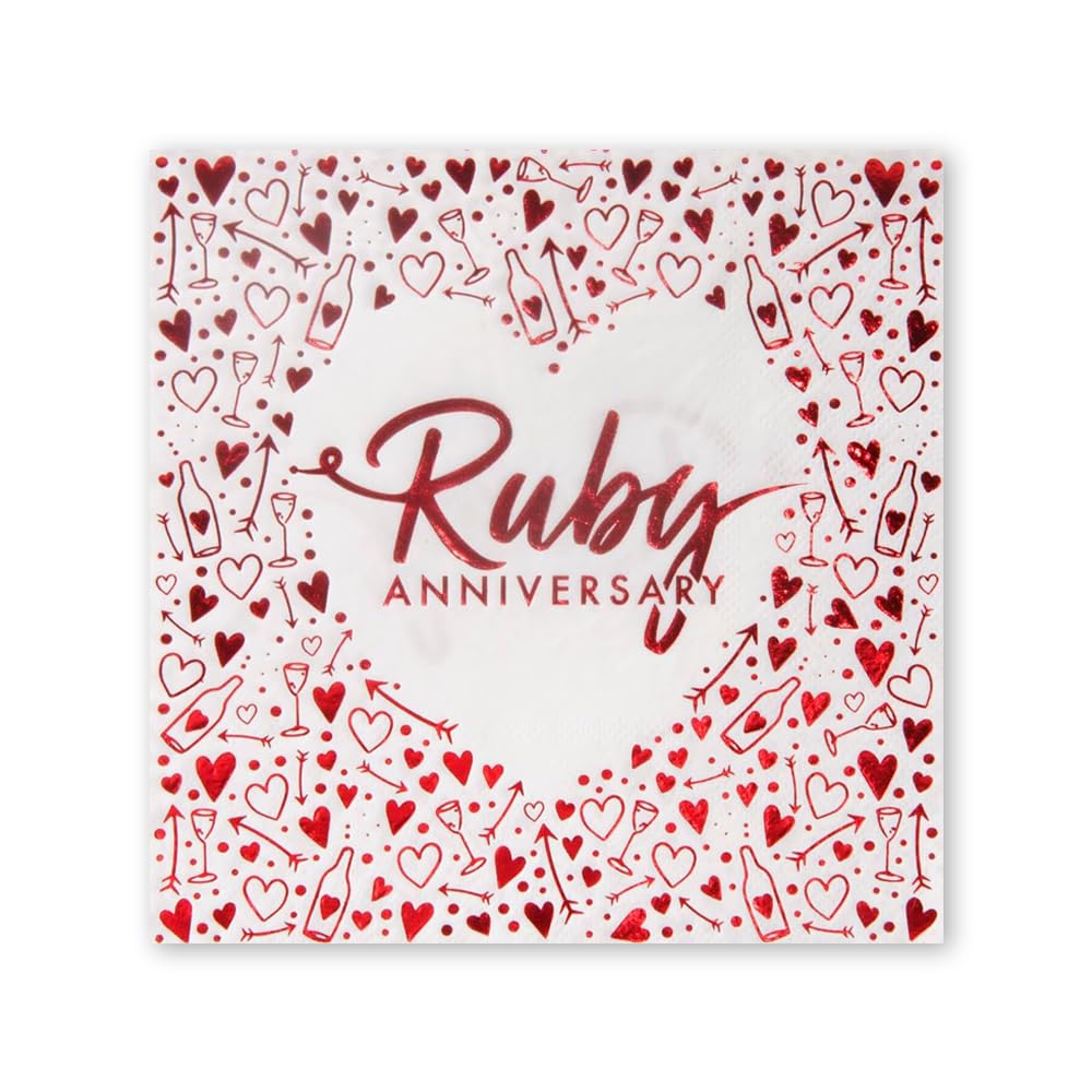 Anniversary House Ruby 40th Anniversary Lunch Napkins - 3 Ply Paper | 16 Count | 13 Inch 1