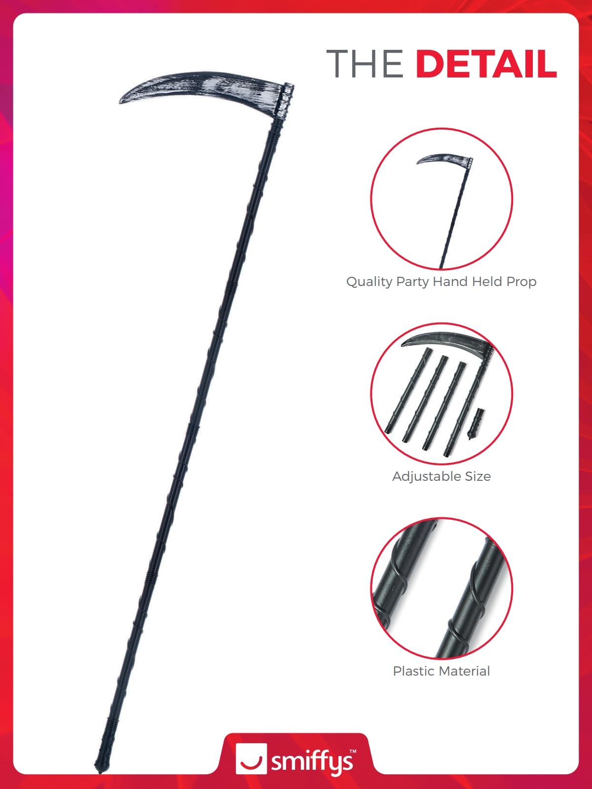 Smiffys Sensenmann, ausziehbare Sense, Schwarz, 138 cm, Halloween-Kostüm-Zubehör 5