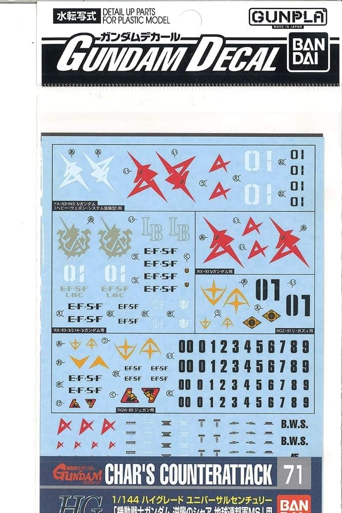 Bandai Hobby Gundam Decal 71 Char's Counterattack EFSF (1/144) - Waterproof Water-Slide Markings
