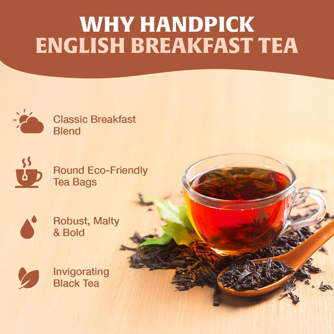 HANDPICK English Breakfast Black Tea Bags (100 Count) Strong, Robust | Eco-Conscious, Carbon-Neutral Tea for Hot or Iced Brews
