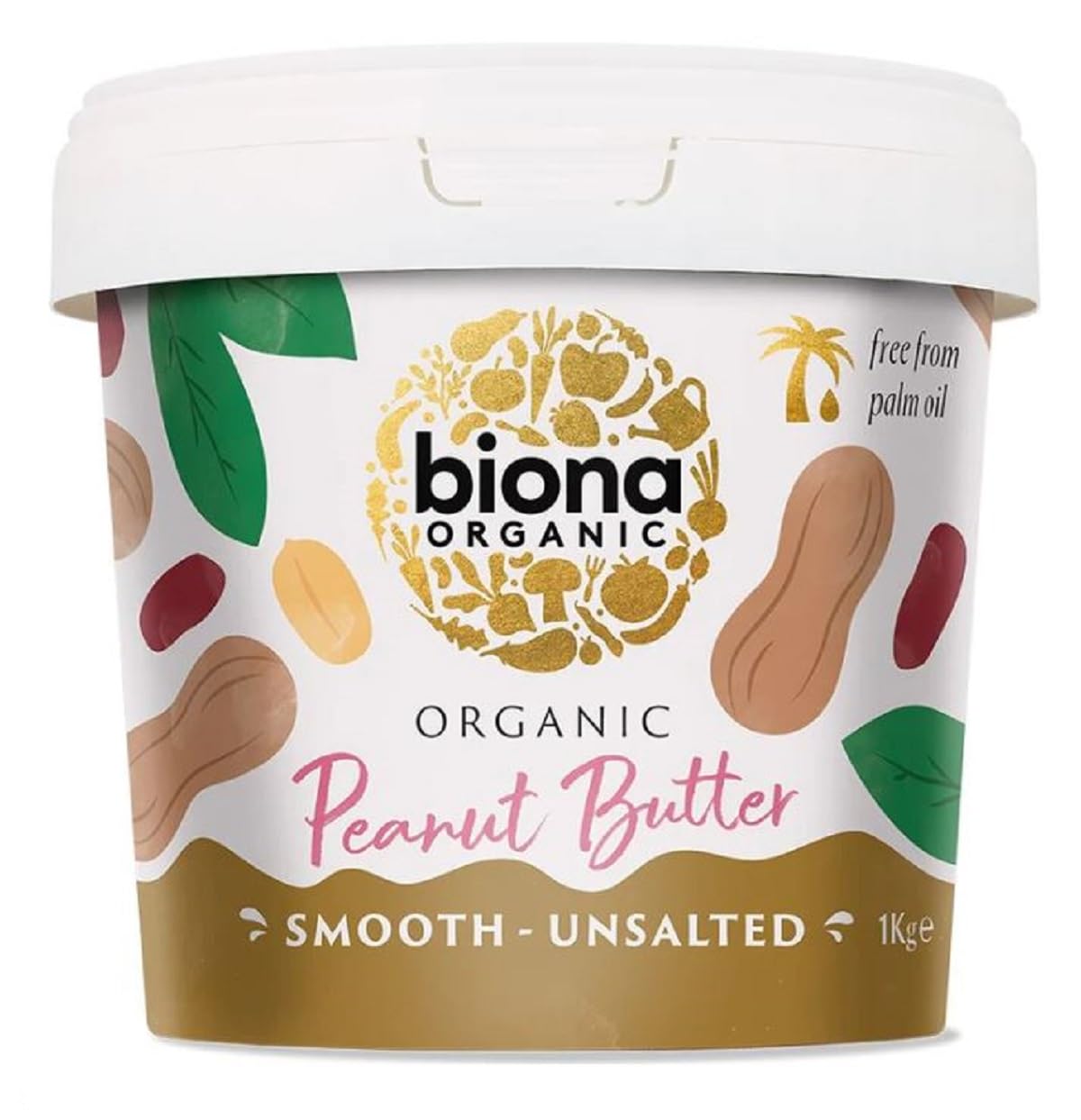 Biona Organic Smooth Peanut Butter 1kg - Unsalted, Palm Oil Free, No Emulsifiers 1
