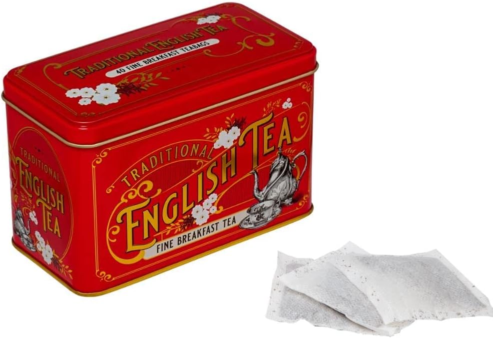 New English Teas Vintage Victorian Tea Tin in Berry-Red with 40 English Breakfast Teabags 3