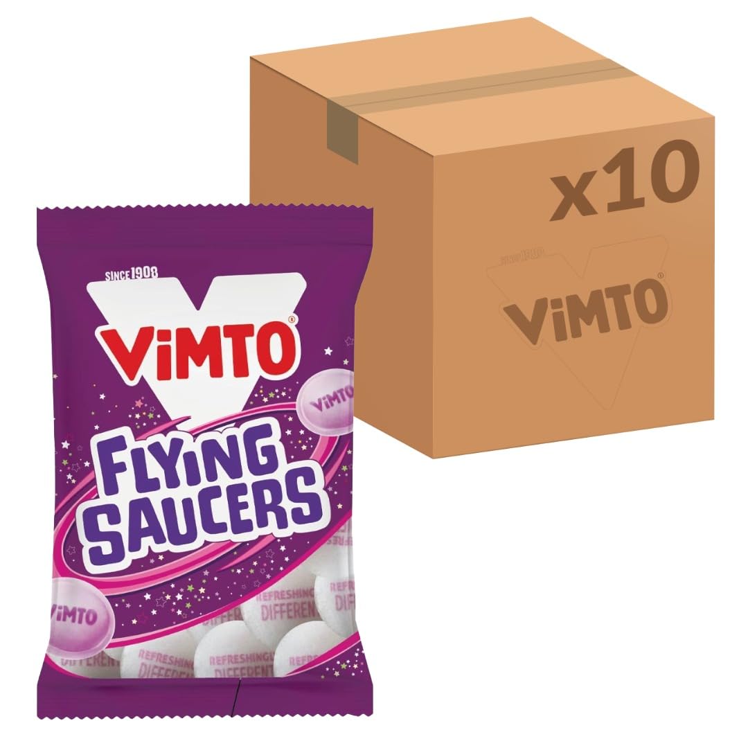 Vimto Flying Saucers - Tangy Sherbet Filled Wafer Sweets | Pack of 10 | 33g Each 1