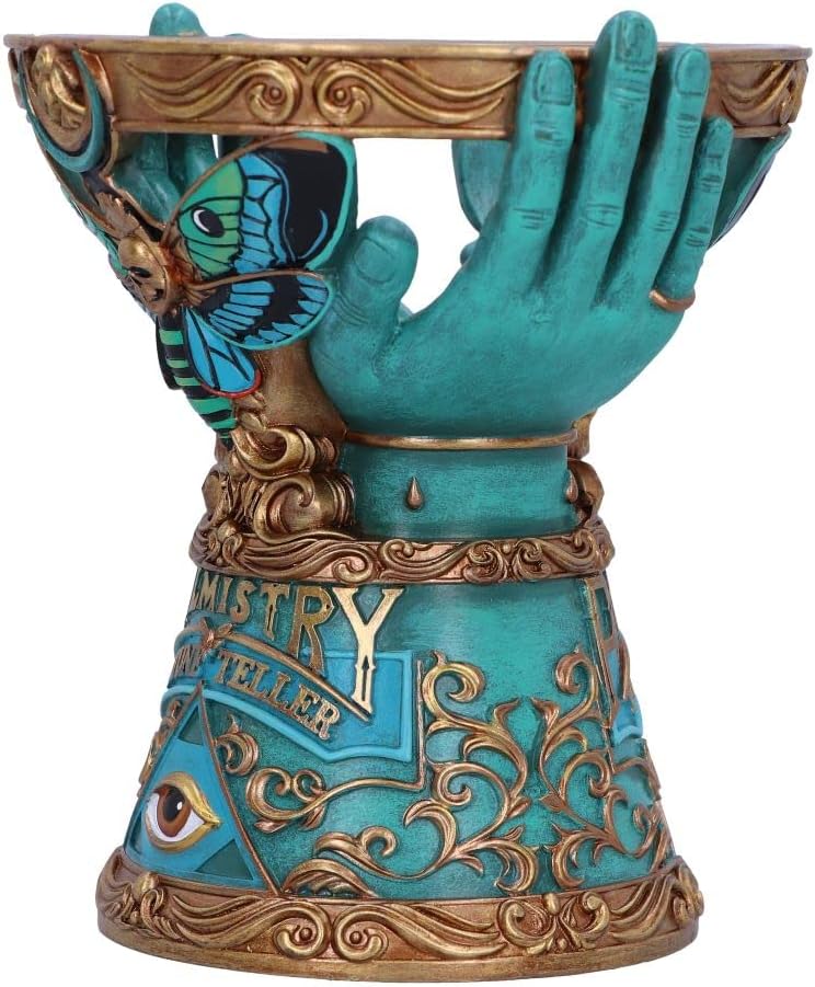 Nemesis Now Teller Crystal Ball Holder - Blue, 15cm, Palmistry-Inspired Resin Stand with Eye of Providence Design 4