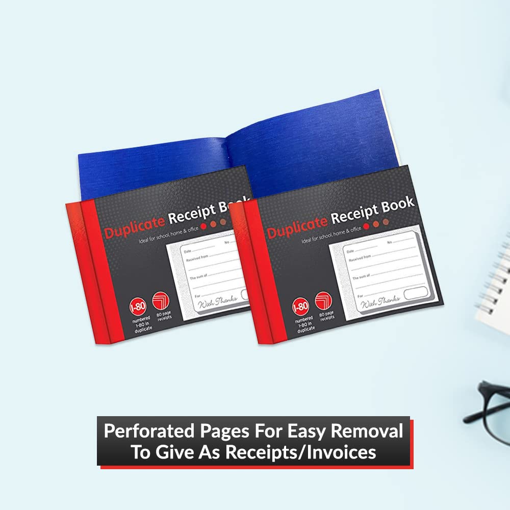 1ABOVE Duplicate Receipt Book - 80 Numbered Pages | Half Size (5"x4") | Duplicate Copy Record Keeping 5