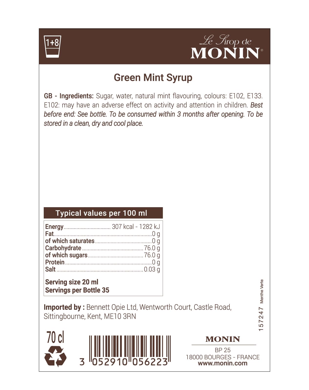 MONIN Green Mint Syrup 700ml - Vegan, Allergen-Free, Natural Flavouring for Cocktails, Mocktails & Drinks 5