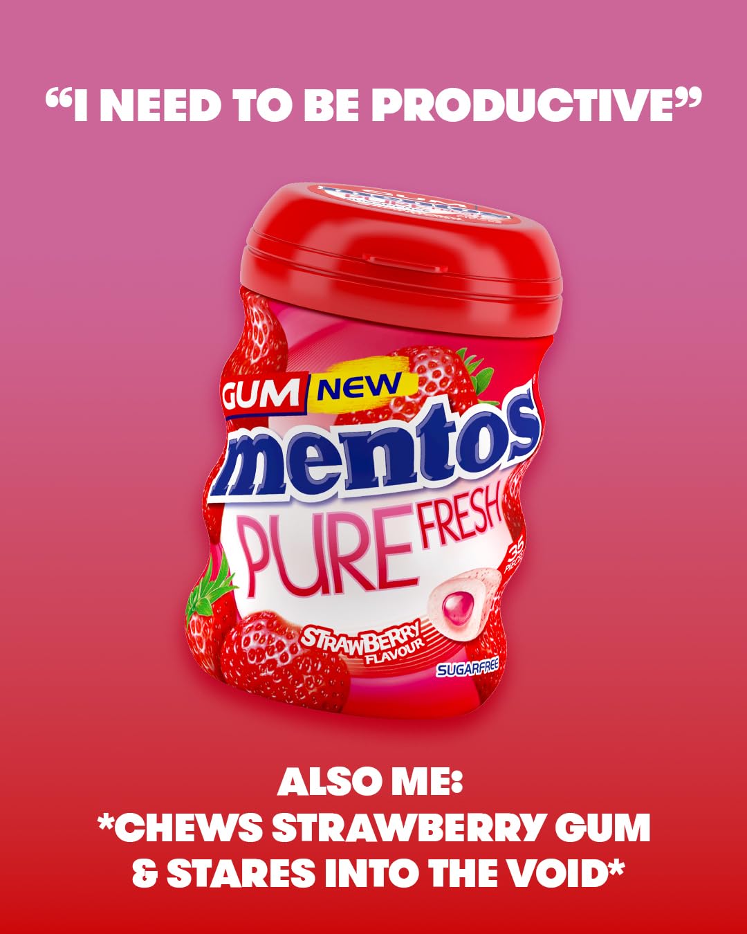 MENTOS Pure Fresh Strawberry Chewing Gum - Sugar-Free, Liquid Filled Centre | 35 Count Pack 3