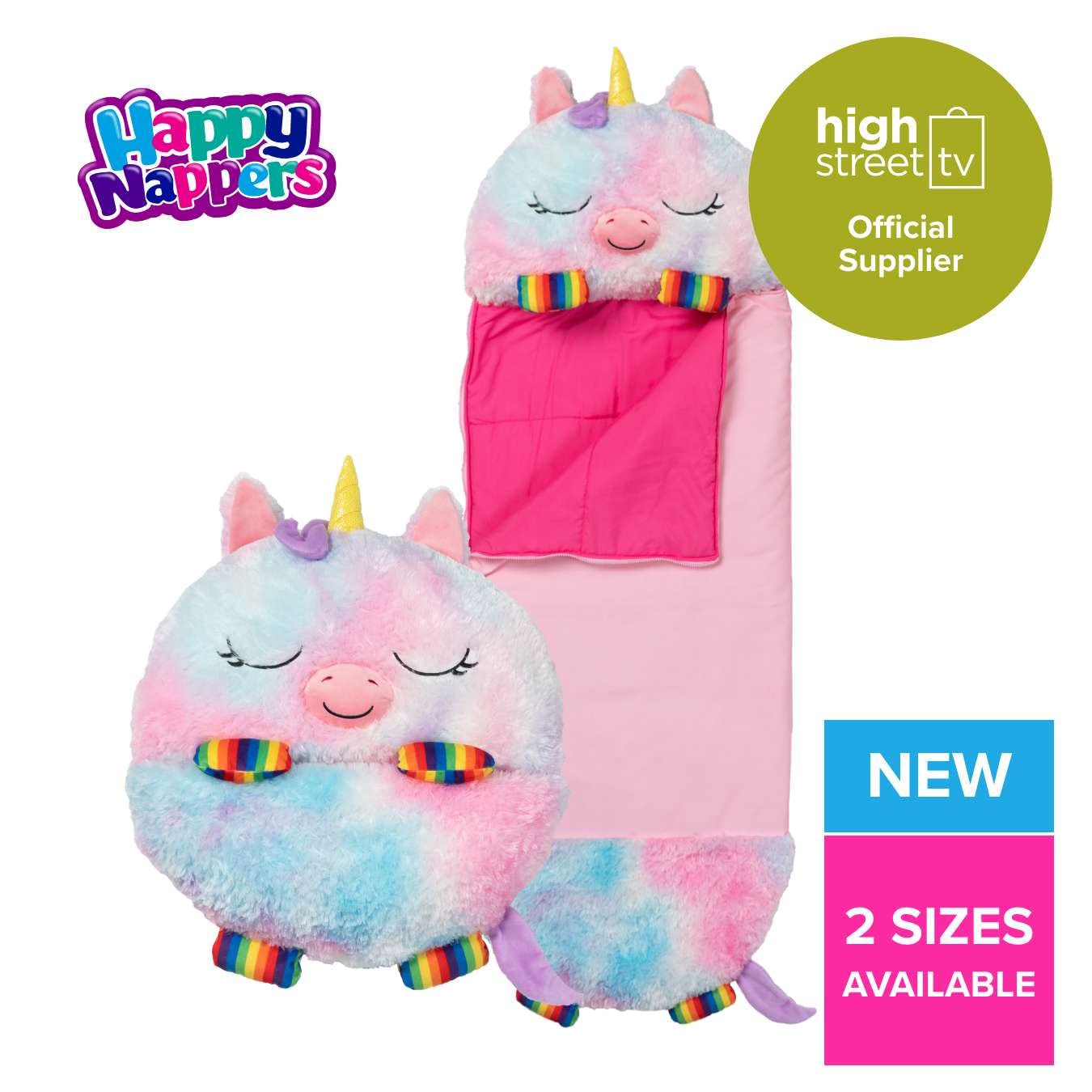 happy nappers schlafsack größe l Happy Nappers Kinderschlafsack Regenbogen-Einhorn – Plüschtier und beq