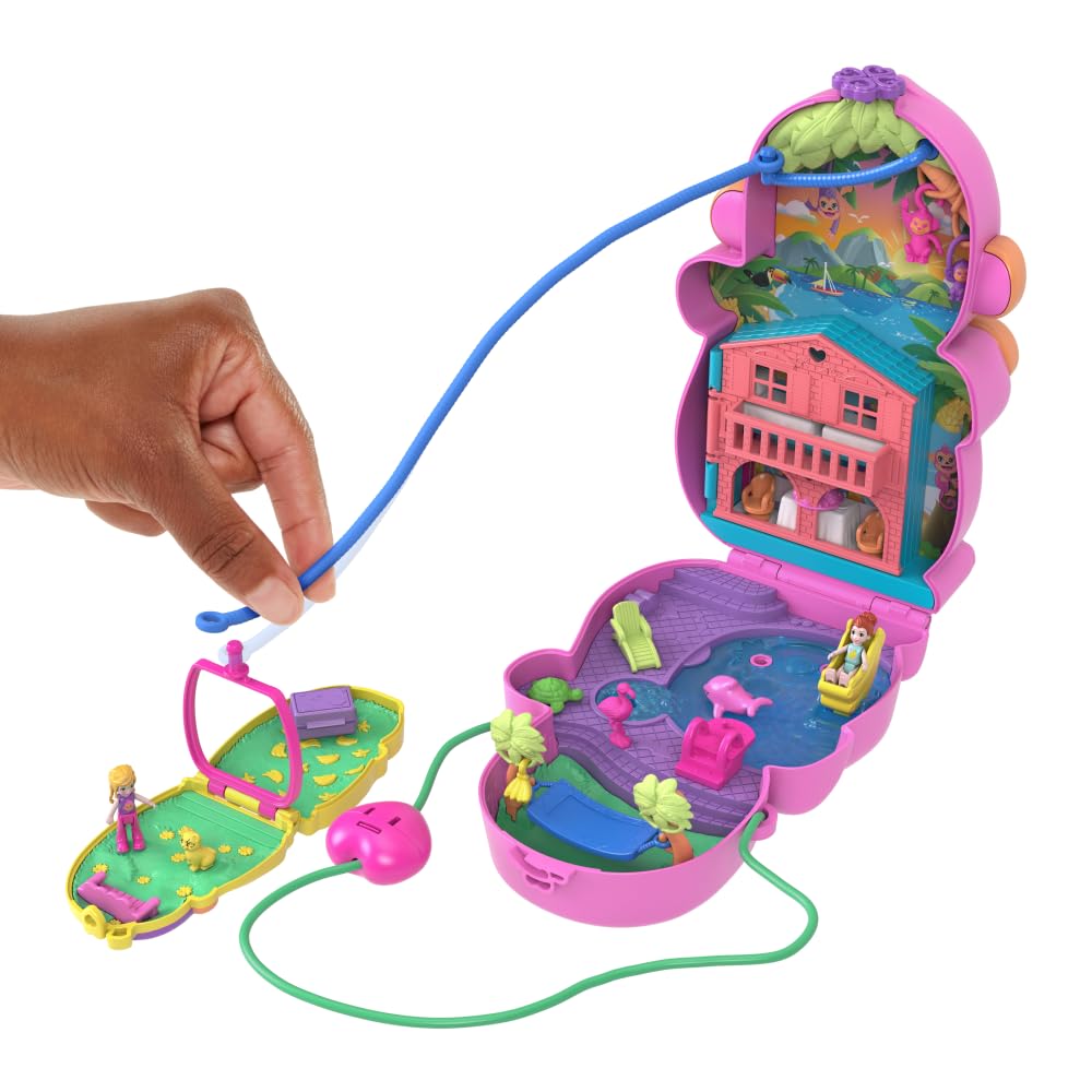 Polly Pocket Momma Monkey & Baby Playset - 2-in-1 Jungle Adventure with 14 Pieces