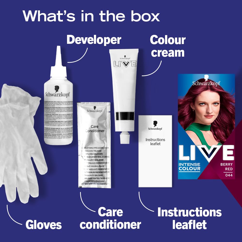 Schwarzkopf LIVE Intense Colour Berry Red 044 - Permanent Hair Dye with Vibrancy Serum 5