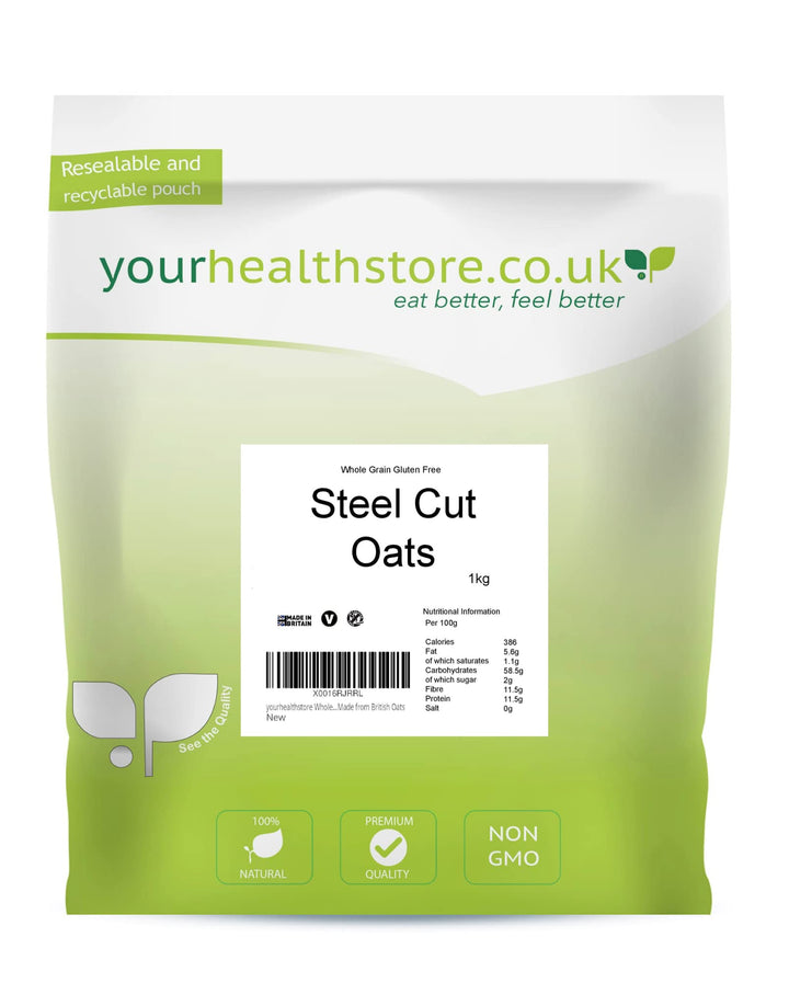 Whole Grain Gluten Free Steel Cut Oats 1kg - British Brand, Dairy Free & Kosher