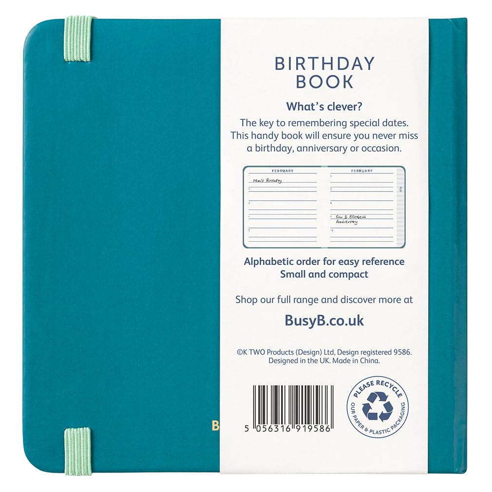Busy B Birthday Log Book - Compact 11cm x 11cm | Pine Cover | Monthly Index