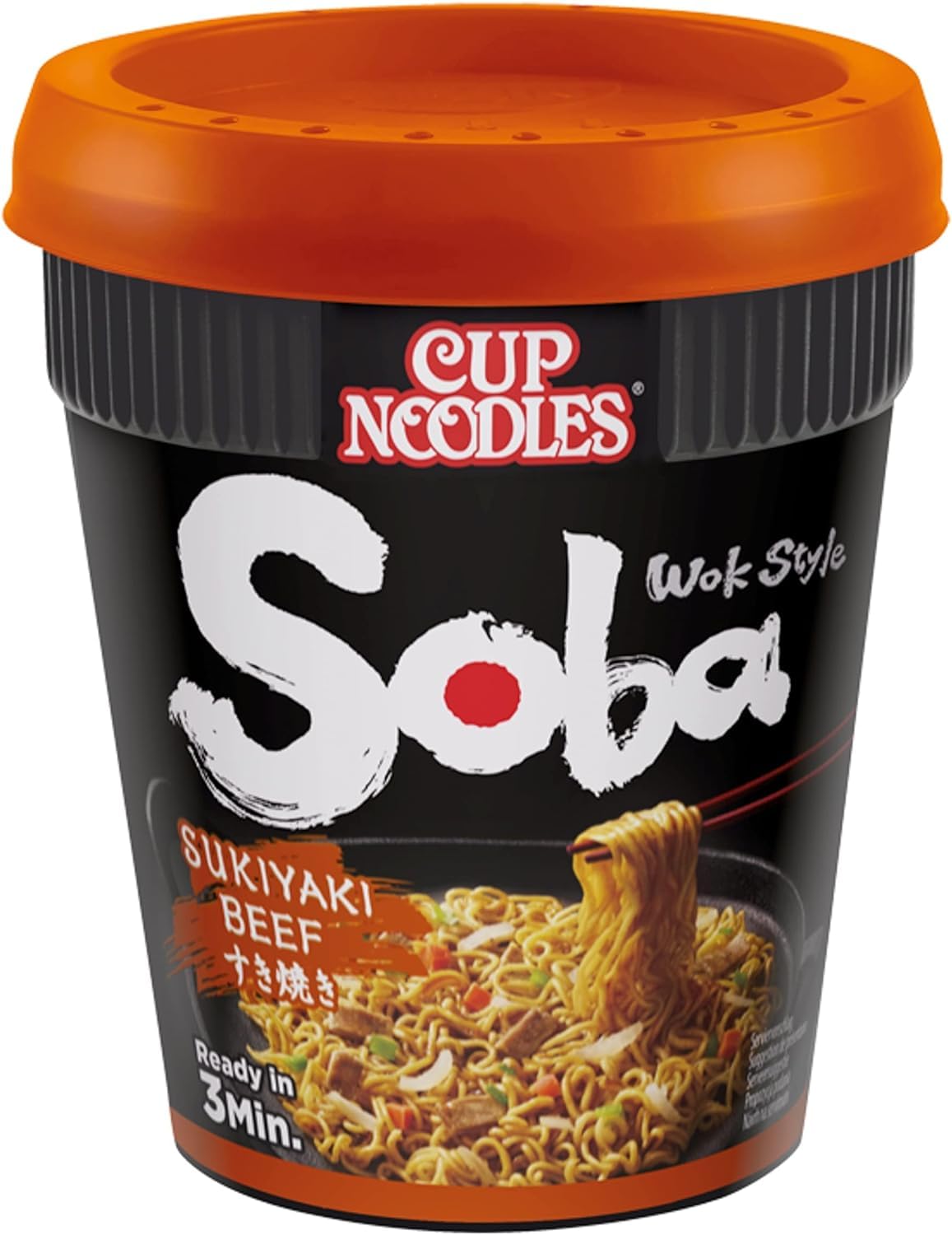 NISSIN Cup Noodles Soba Wok Style Sukiyaki Beef Flavoured Instant Noodles, Pack of 8, 712g