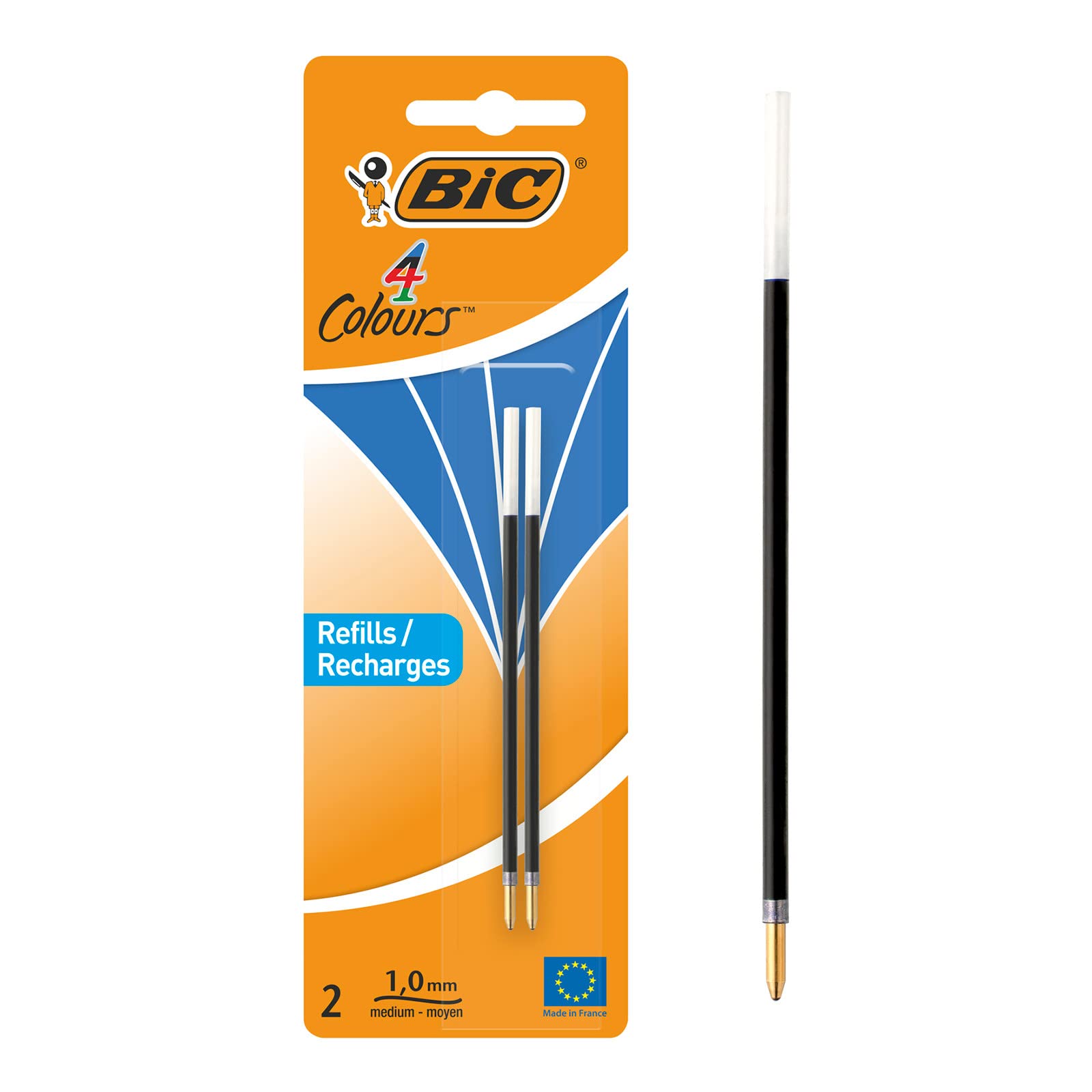 BIC 4 Colours Ballpoint Pen Refills - Medium Point 1.0mm | Blue Ink | Pack of 2 1