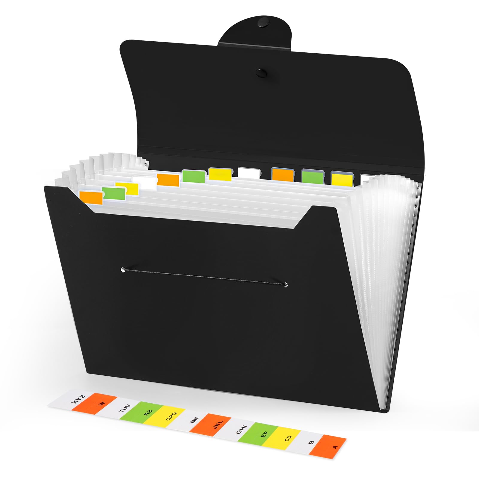 Brencco Expanding File Folder - 13 Pockets, Black Polypropylene (PP) Document Organizer | Snap Closure