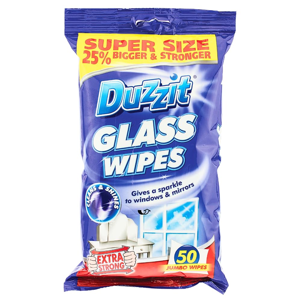 Duzzit Glass Wipes - Super Size Jumbo Wipes | 50 Count Pack | Streak-Free Shine