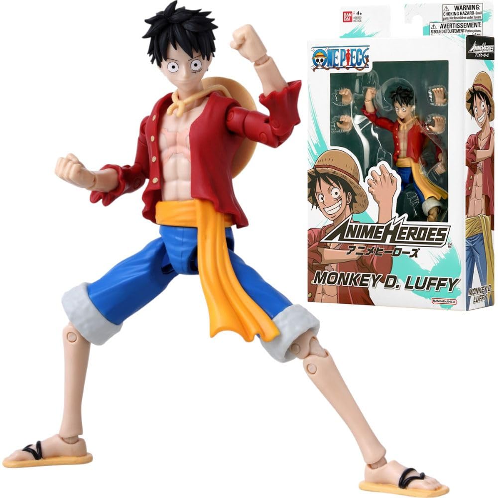 BANDAI One Piece Anime Heroes Monkey D. Luffy Action Figure - 17cm Articulated Pirate Toy with Swappable Hands 1