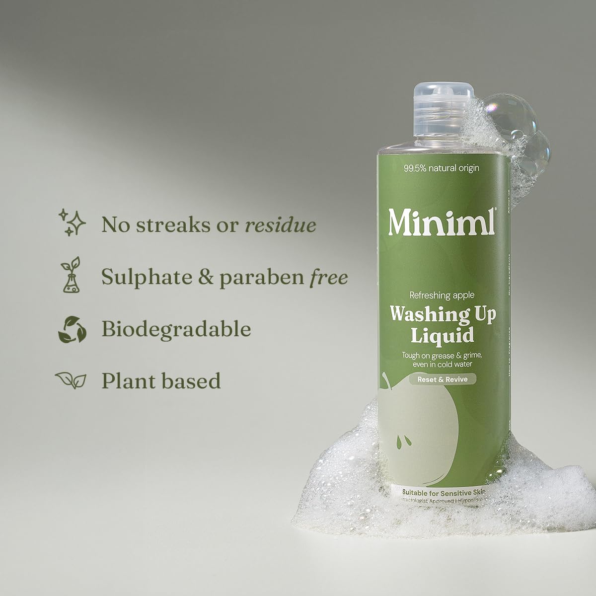 Miniml Washing Up Liquid - Apple Scent, Plant Based Vegan Dish Soap | 400ml 4