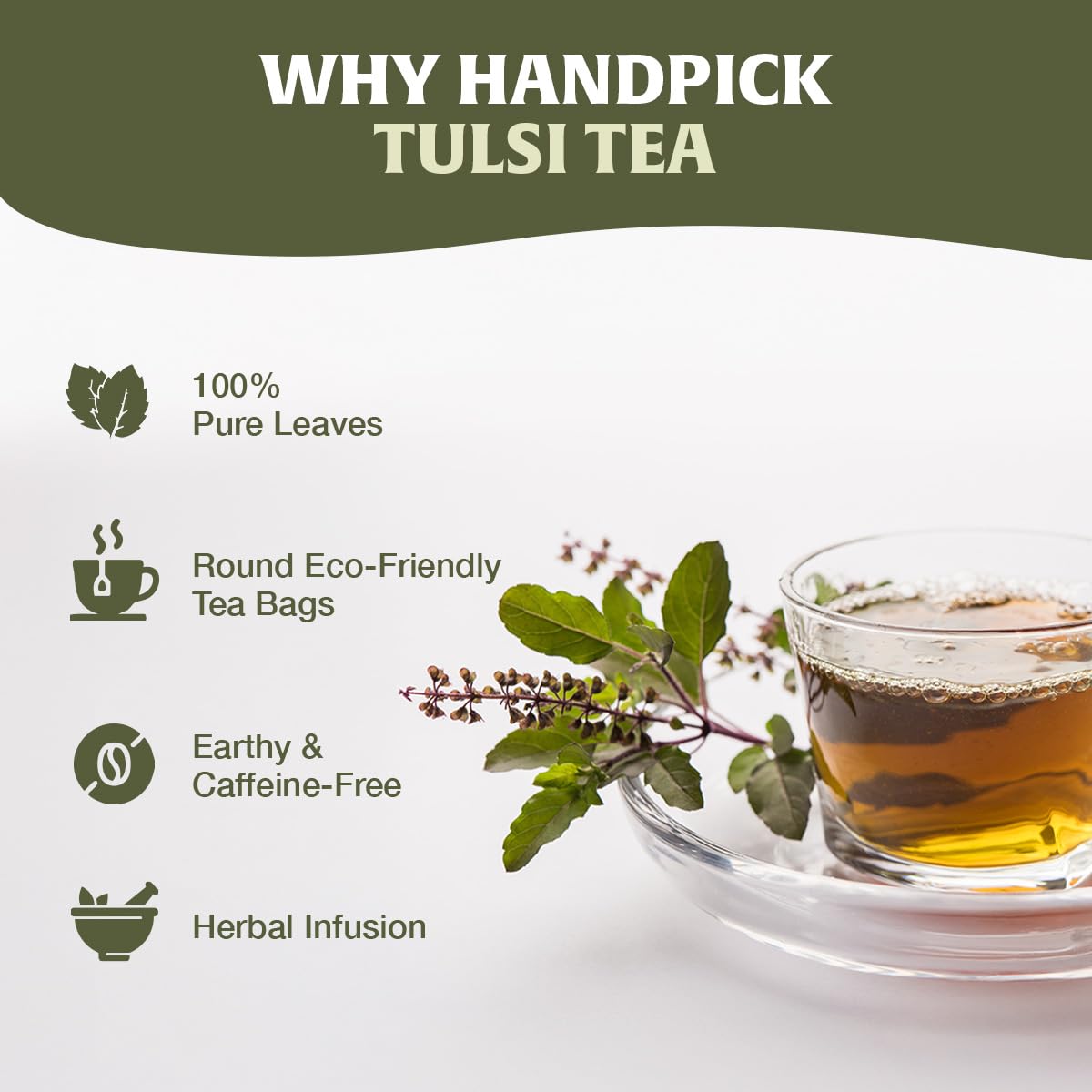 HANDPICK Holy Basil Tea Bags (100 Count) Caffeine-Free, Non-GMO Tulsi Leaves Herbal Tea 5