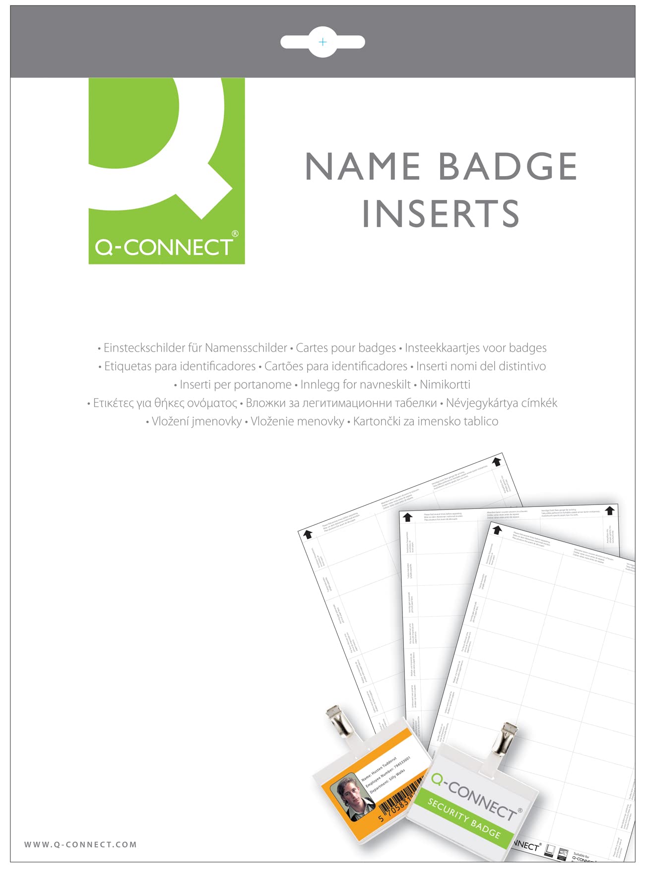 Q-Connect Name Badge Inserts - White Paper Inserts for Name Badges | 54x90mm | 250 Count