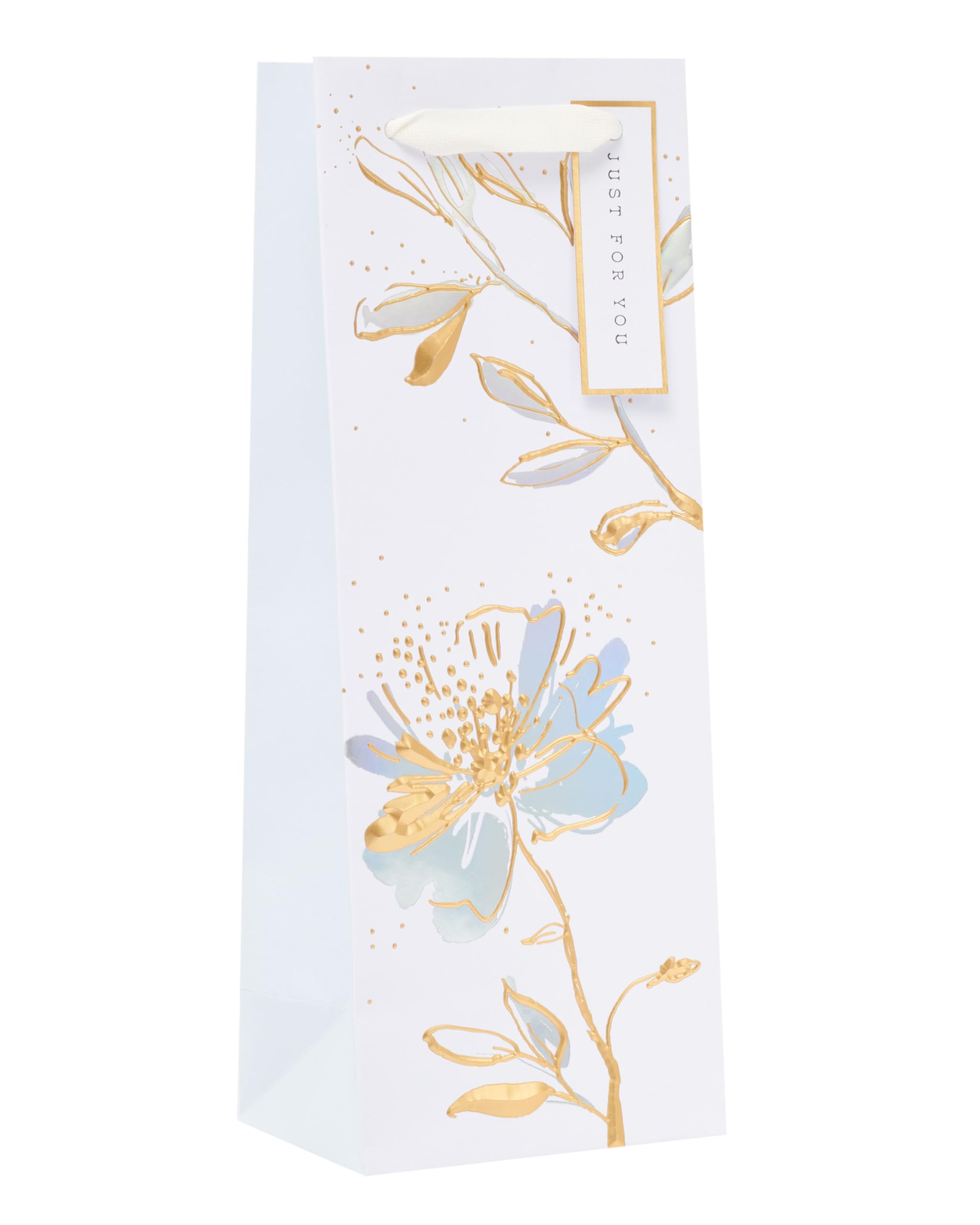 UK Greetings Camden Collection Floral Bottle Gift Bag | Gold & Silver Accents | FSC Certified
