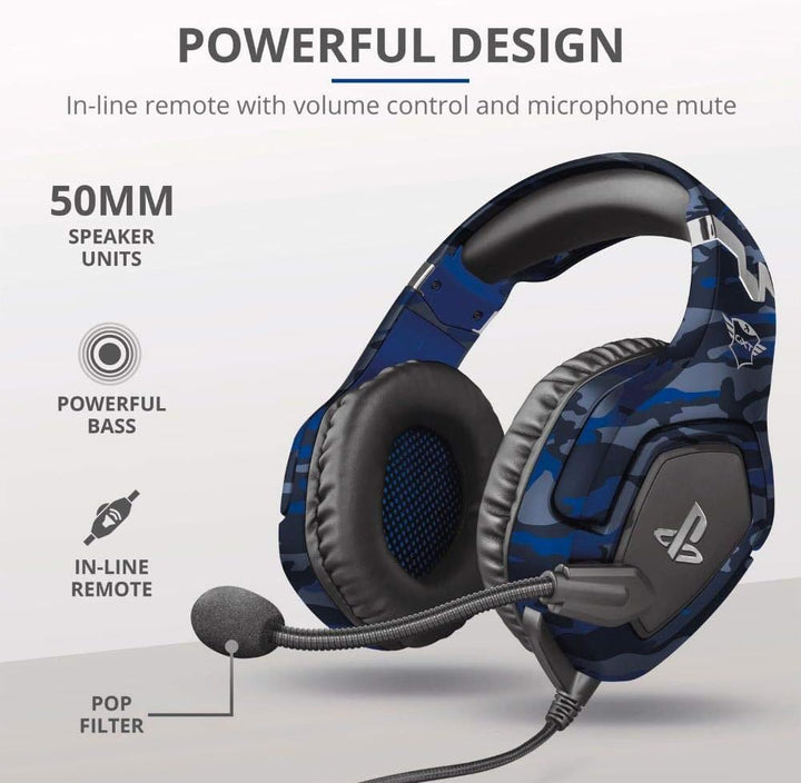 Trust Gaming GXT 488 Forze-B Officially Licensed PS4 PS5 Gaming Headset with 50mm Drivers, Foldable Mic, Blue
