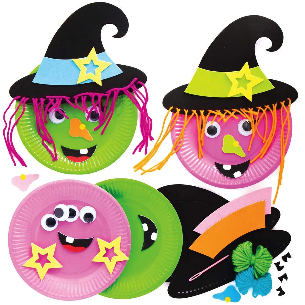 Baker Ross Witch Paper Plate Decoration Kit - Pack of 4, Halloween Craft Supplies 1