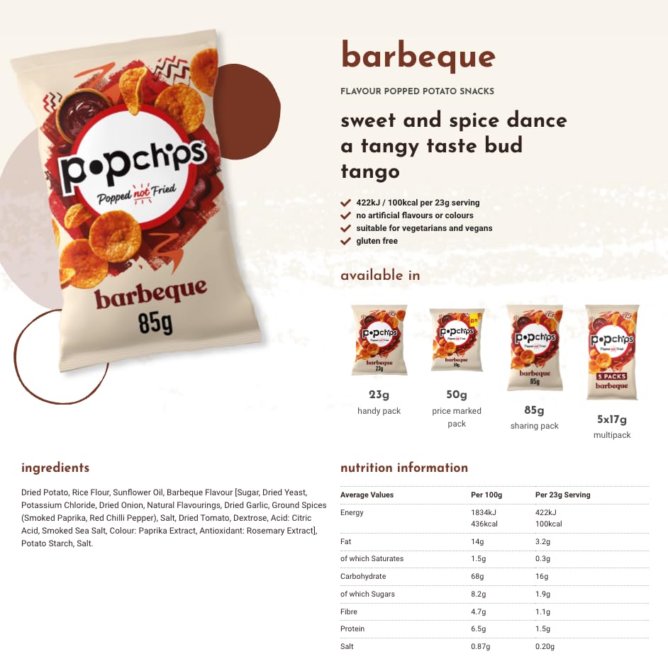 Popchips Barbeque Popped Potato Snacks - 30 Pack Multipack (17g Each), Popped Not Fried, Vegan & Gluten Free 4