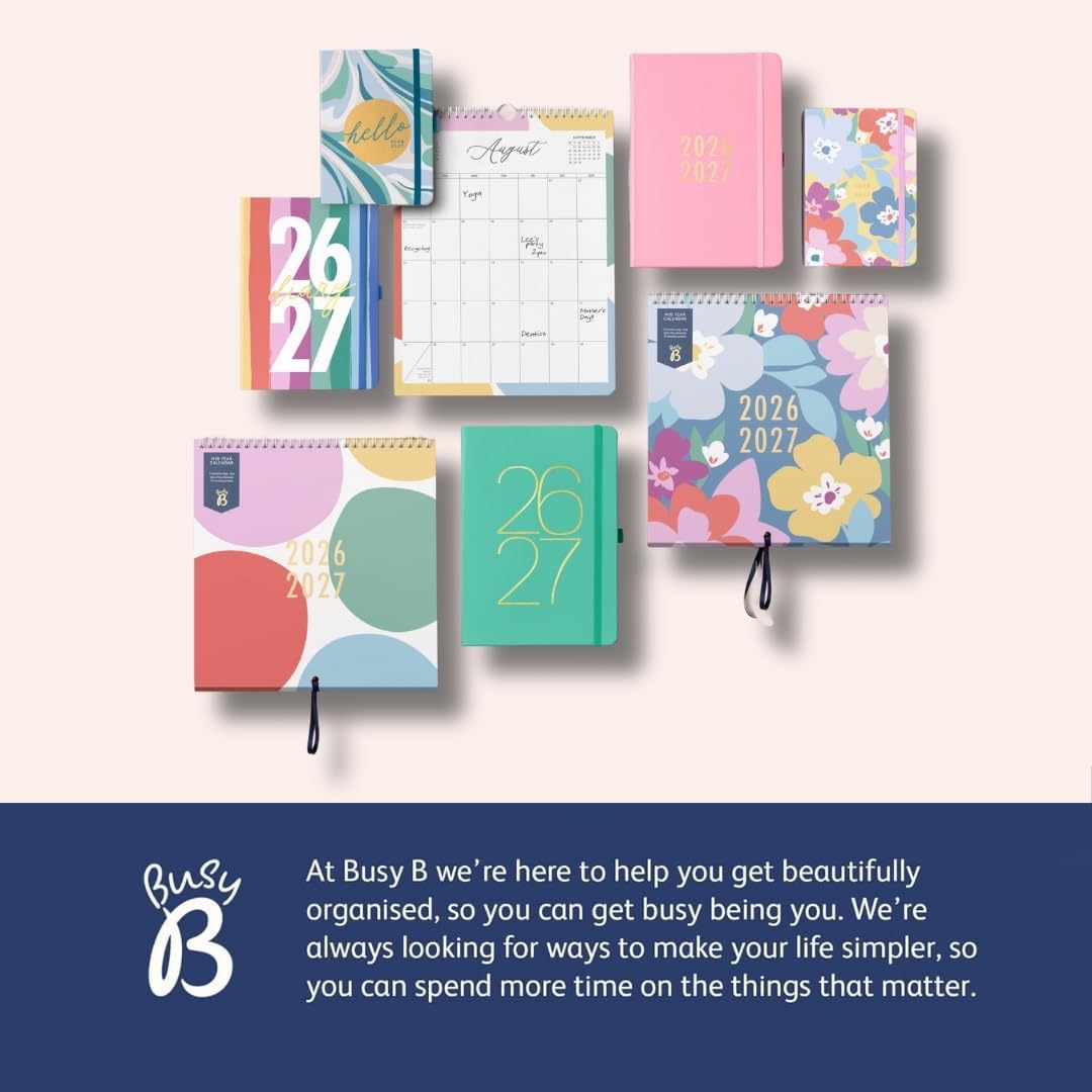 Busy B Family Wall Calendar - Mid-Year Planner Aug '26 - Aug '27 | Organiser for 5 Members | Spot Color 4