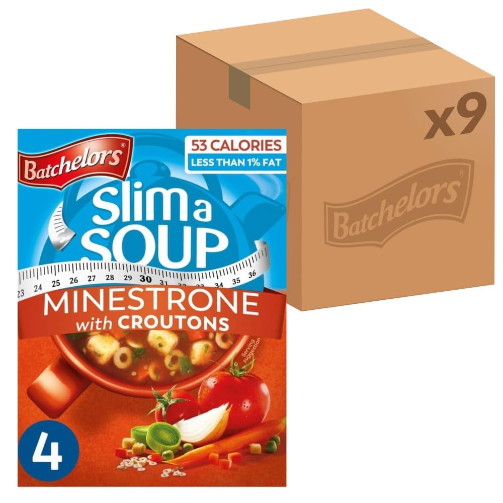 Batchelors Slim a Soup Minestrone Instant Soup - 36 Sachets Total (9 Boxes of 4) | 61g Pack Size 1