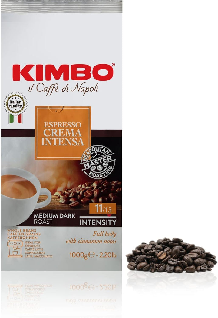 Kimbo Crema Intensa Whole Coffee Beans - Medium Roast, 1kg Bag