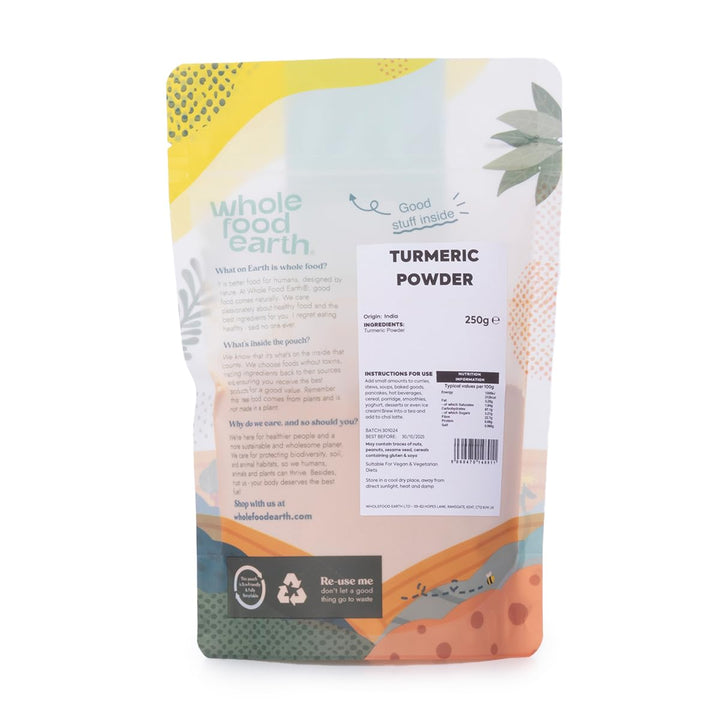 Wholefood Earth Turmeric Powder 250g - Vegan, GMO Free, Rich in Curcumin