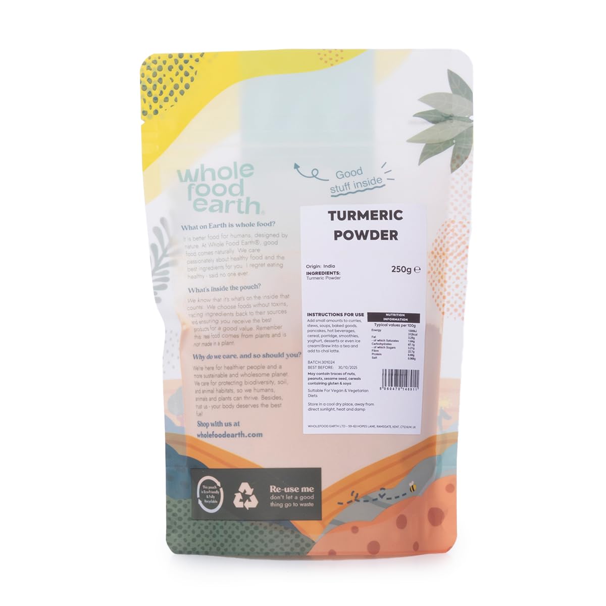 Wholefood Earth Turmeric Powder - 250g | Vegan | GMO Free | High Curcumin 2