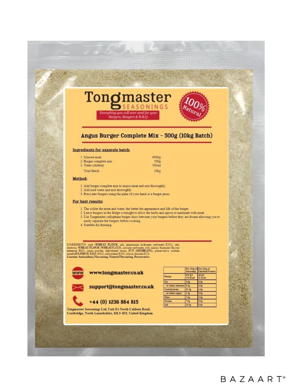Tongmaster Traditional Scottish Aberdeen Angus Burger Seasoning Mix - 500g Pack (Makes 10kg Burgers) 1