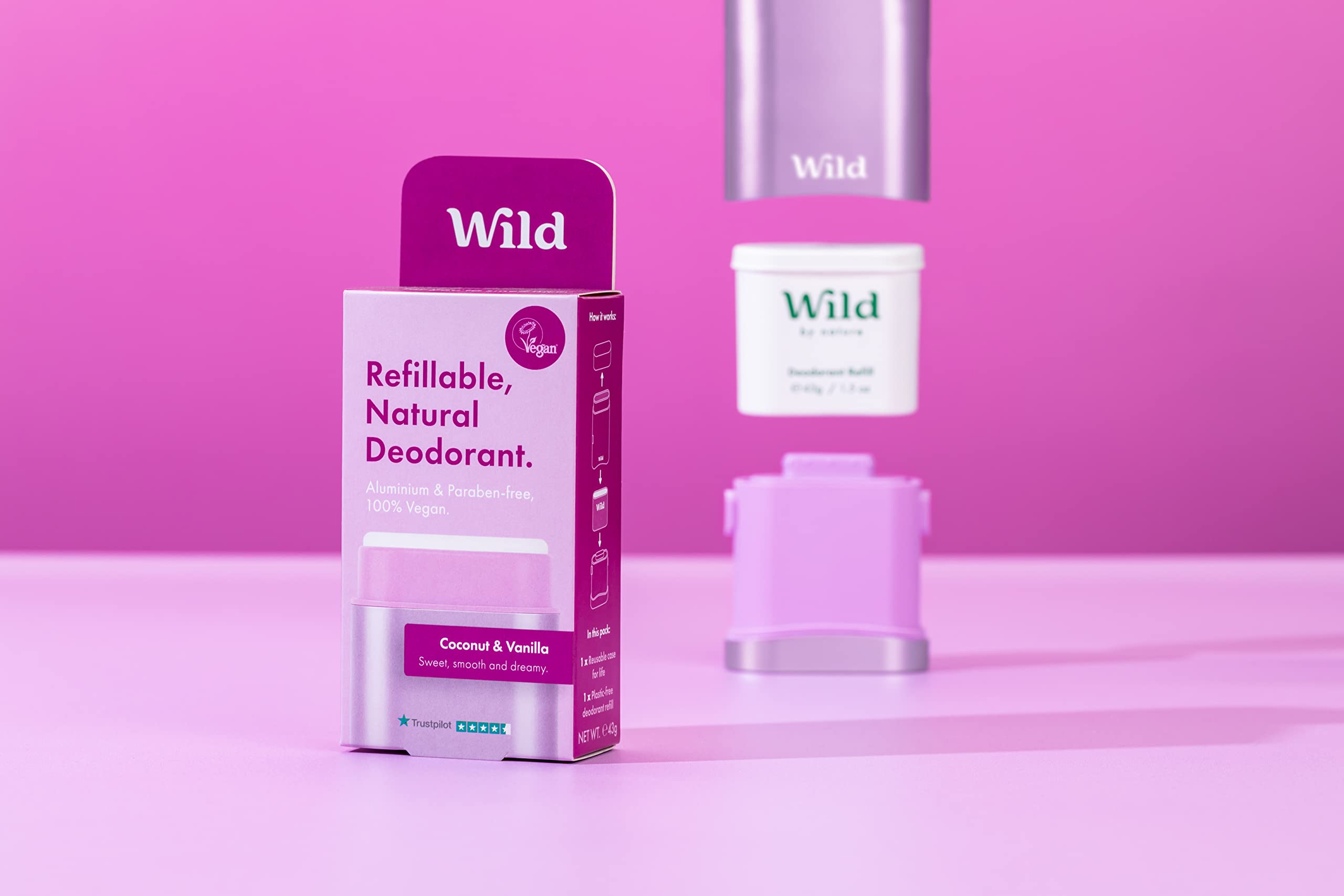 Wild Natural Refillable Deodorant - Coconut & Vanilla Scent | 24H Protection | Vegan 8