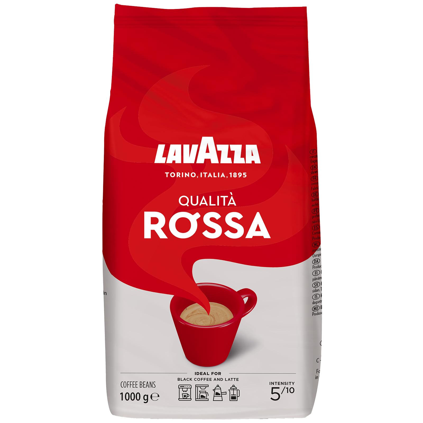 Lavazza Qualità Rossa Roasted Whole Coffee Beans - Arabica & Robusta Blend | Intensity 5/10 | 1 Kg