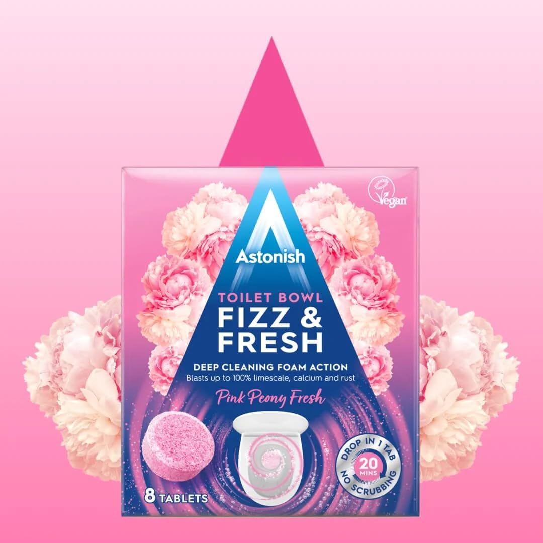 Astonish Toilet Bowl Fizz & Fresh Tablets - Deep Cleaning Foam Action, Pink Peony Fresh Scent | 8 Count 2
